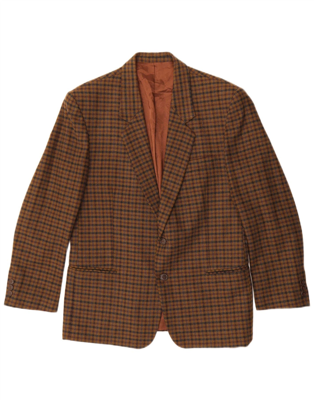 Vintage Mens 2 Button Blazer Jacket IT 48 Medium Brown Check Virgin Wool
