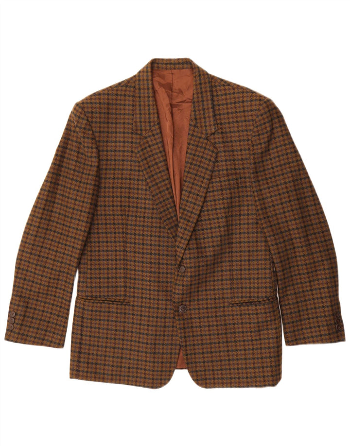 Vintage Mens 2 Button Blazer Jacket IT 48 Medium Brown Check Virgin Wool