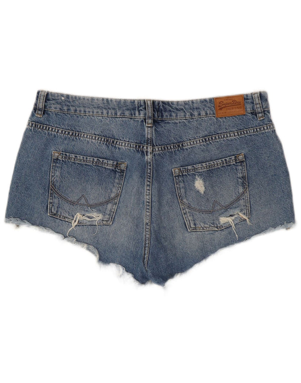 Superdry Womens Distressed Denim Shorts W32 Large Blue Floral Cotton