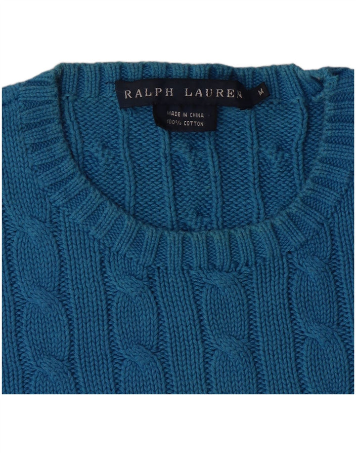 RALPH LAUREN Womens Crew Neck Jumper Sweater UK 12 Medium Blue Cotton