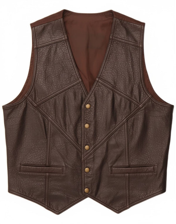 Vintage Mens Leather Waistcoat Medium Brown