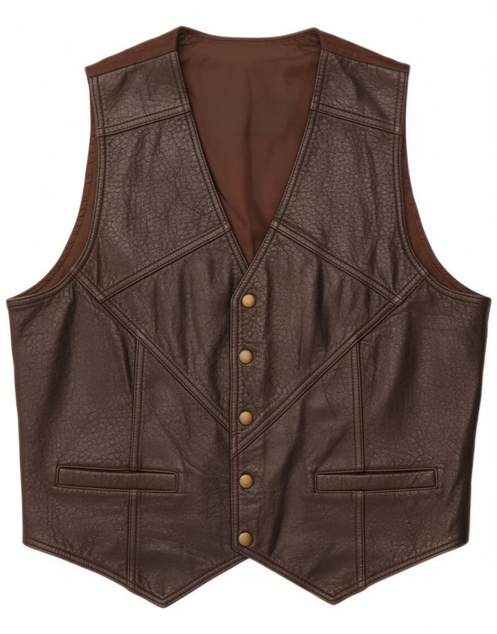 Vintage Mens Leather Waistcoat Medium Brown