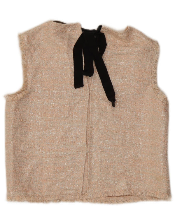 Zara Womens Crop Sleeveless Blouse Top UK 10 Small Beige Acrylic