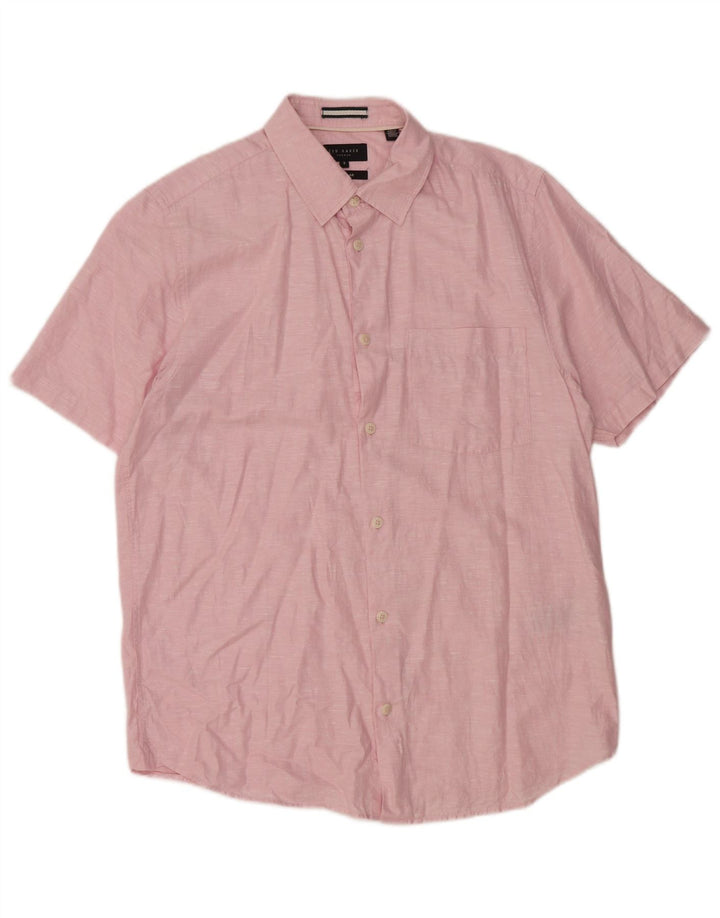 TED BAKER Mens Regular Fit Short Sleeve Shirt Size 3 Medium Pink Flecked