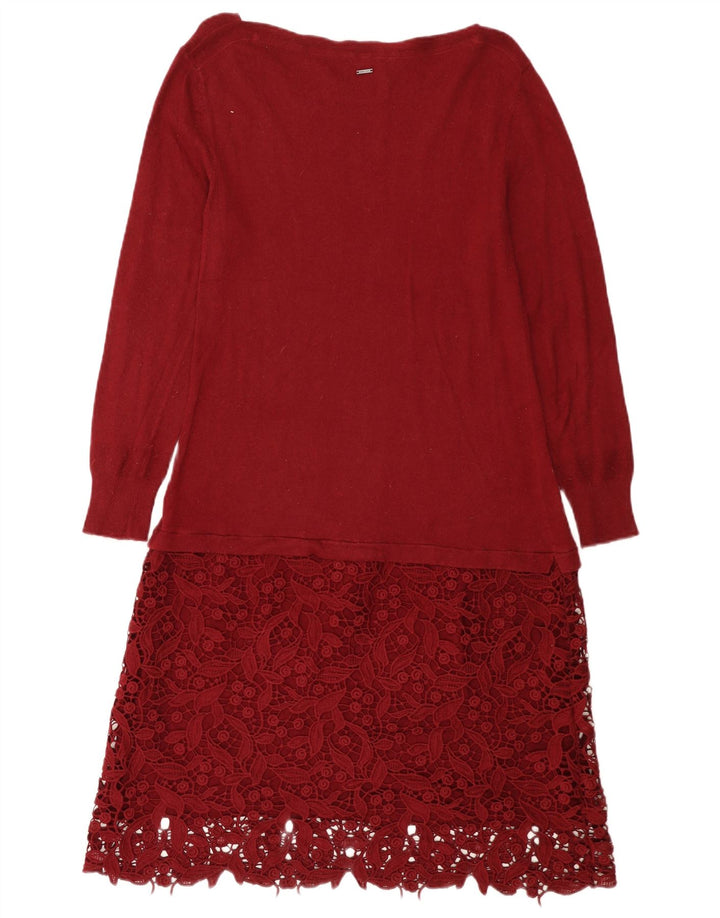 White Stuff Womens Jumper Dress UK 14 Medium Burgundy Viscose