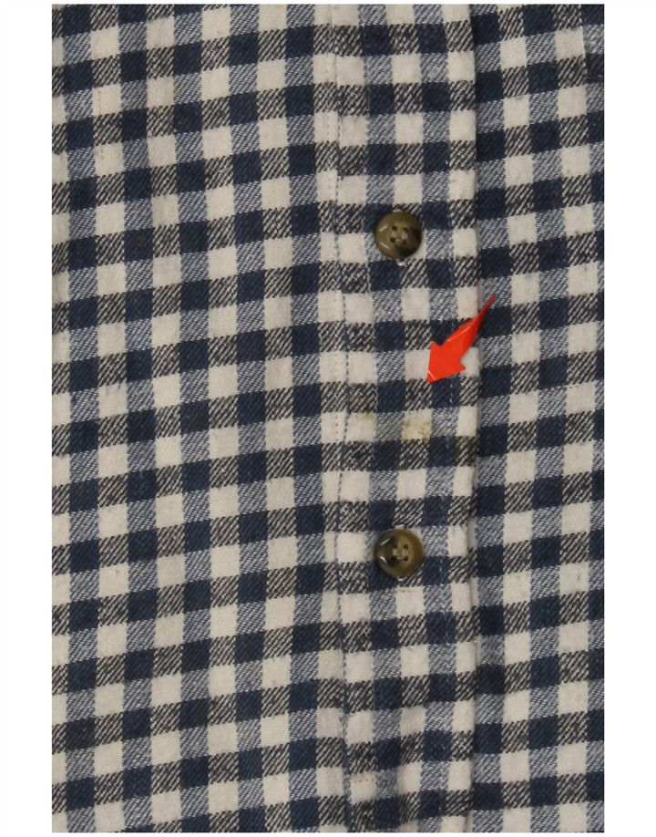 CONTE OF FLORENCE Mens Flannel Shirt Large Navy Blue Gingham Cotton
