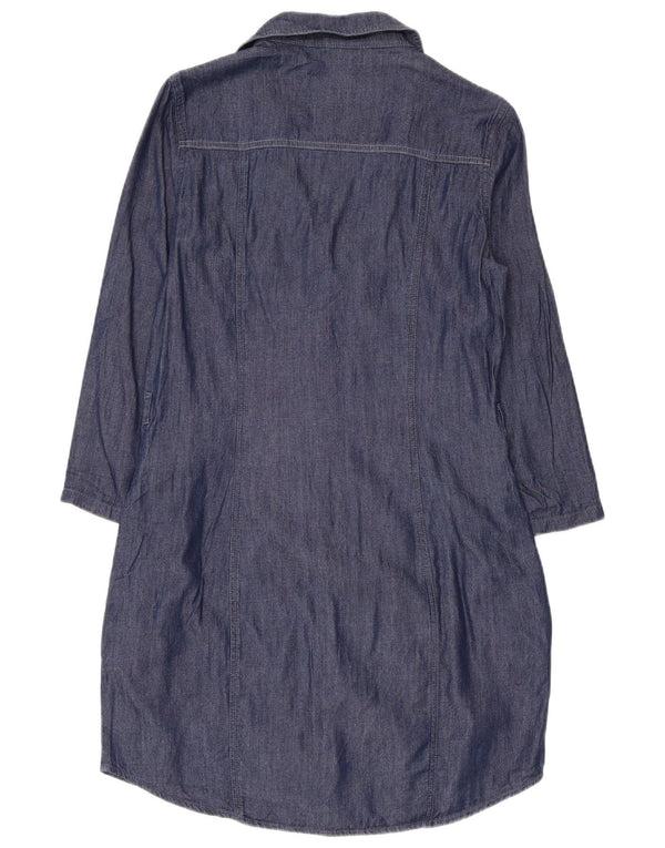 GUESS Womens 3/4 Sleeve Denim Shirt Dress UK 10 Small Navy Blue Cotton