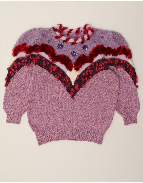 Vintage Womens Crew Neck Jumper Sweater UK 14 Medium Purple Novelty