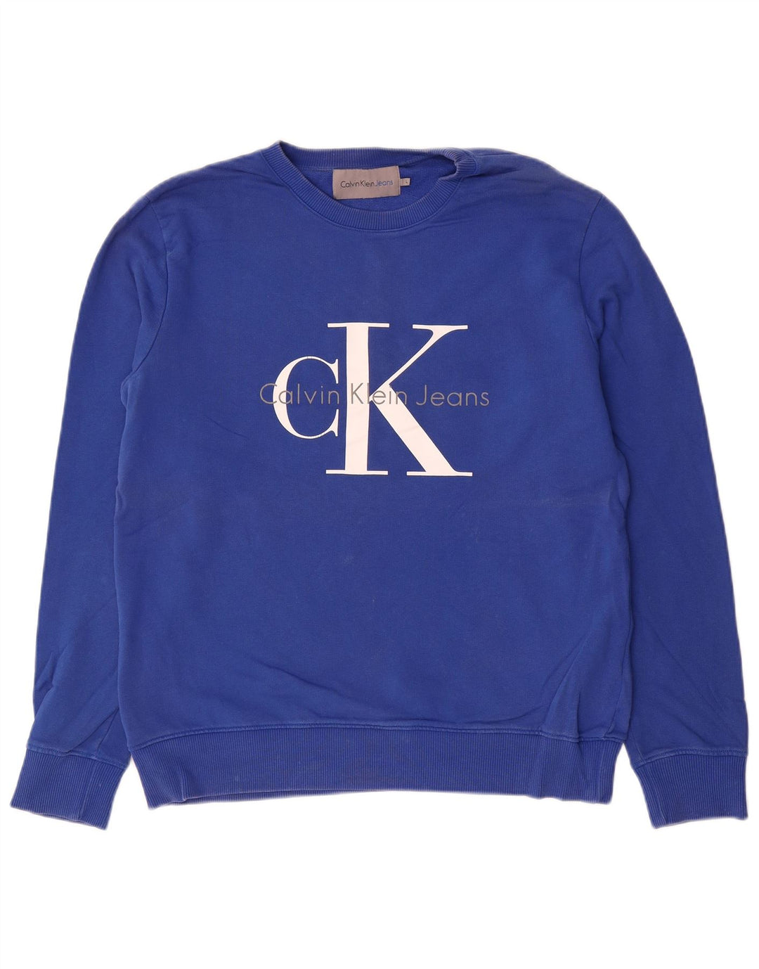 CALVIN KLEIN JEANS Mens Graphic Sweatshirt Jumper Large Blue Cotton