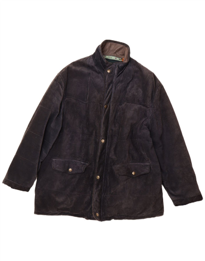 Vintage Mens Suede Windbreaker Coat IT 52 XL Navy Blue Leather