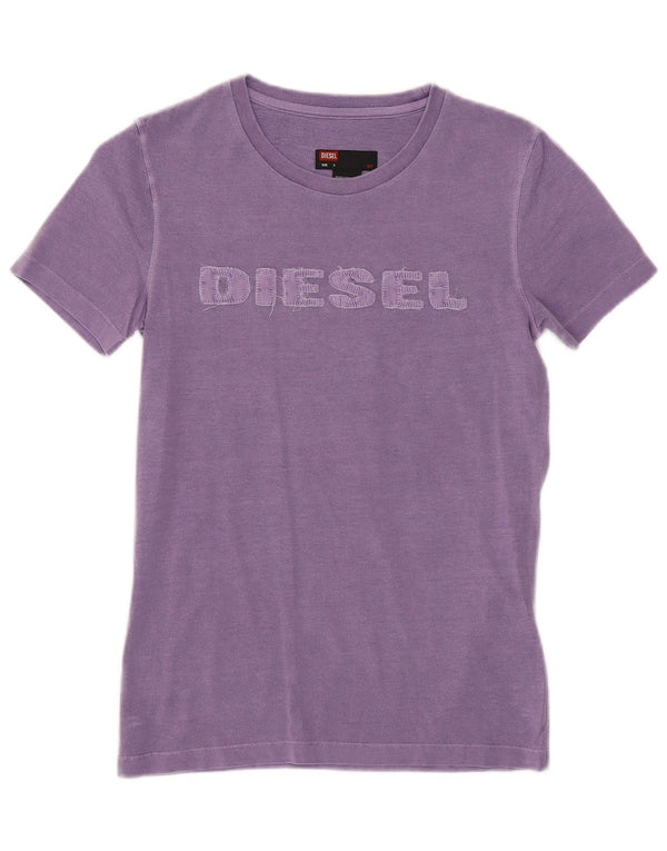 DIESEL Womens Graphic T-Shirt Top UK 10 Small Purple Cotton
