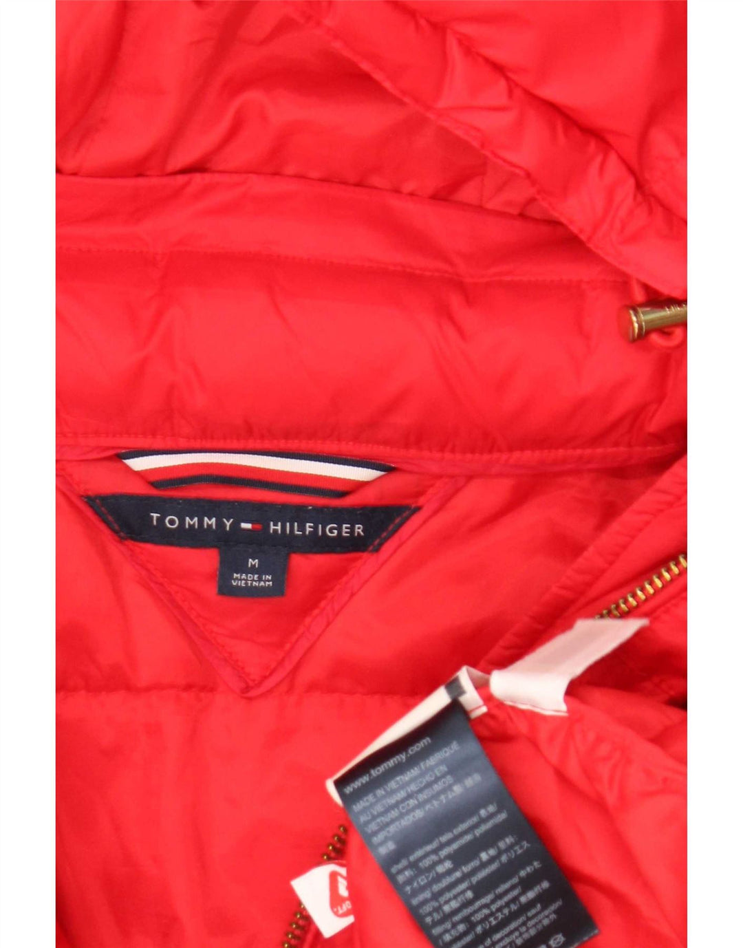 Tommy Hilfiger Womens Hooded Padded Jacket UK 14 Medium Red Polyamide