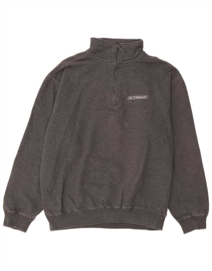 Reebok Mens Zip Neck Sweatshirt Jumper Medium Grey Cotton
