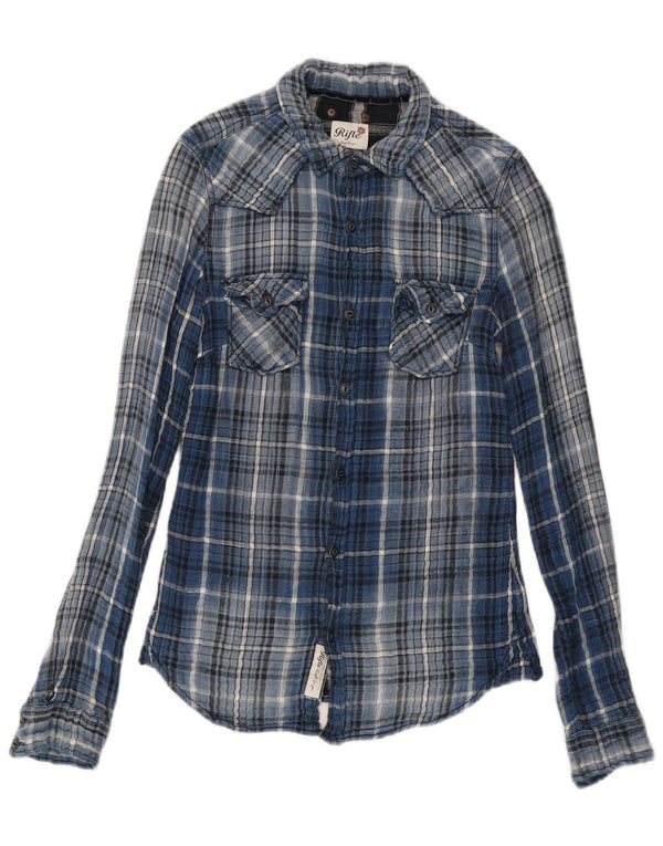 Rifle Mens Flannel Shirt Small Blue Check Cotton