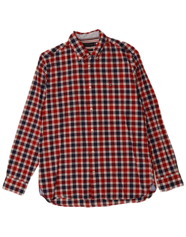 TOMMY HILFIGER Mens Regular Fit Shirt Medium Red Gingham Cotton