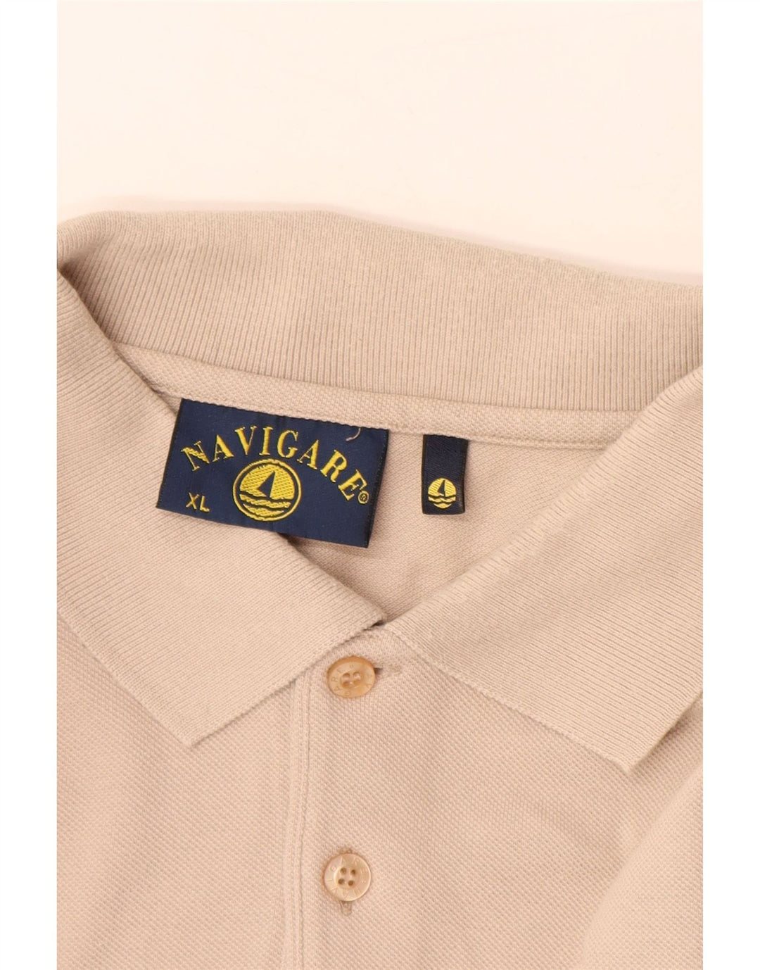 NAVIGARE Mens Long Sleeve Polo Shirt XL Beige Cotton