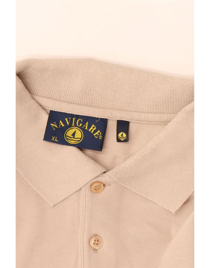 NAVIGARE Mens Long Sleeve Polo Shirt XL Beige Cotton