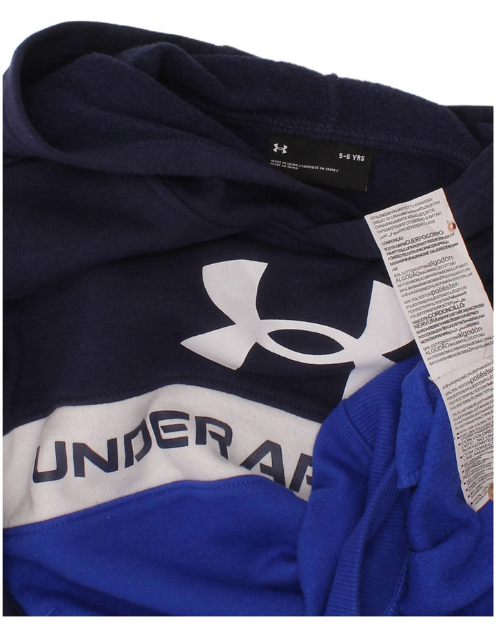 UNDER ARMOUR Boys Graphic Hoodie Jumper 5-6 Years Navy Blue Colourblock