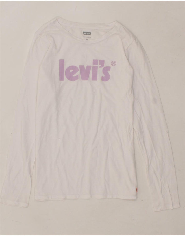 LEVI'S Girls Graphic Top Long Sleeve 11-12 Years White Vintage Levi's and Second-Hand Levi's from Messina Hembry 