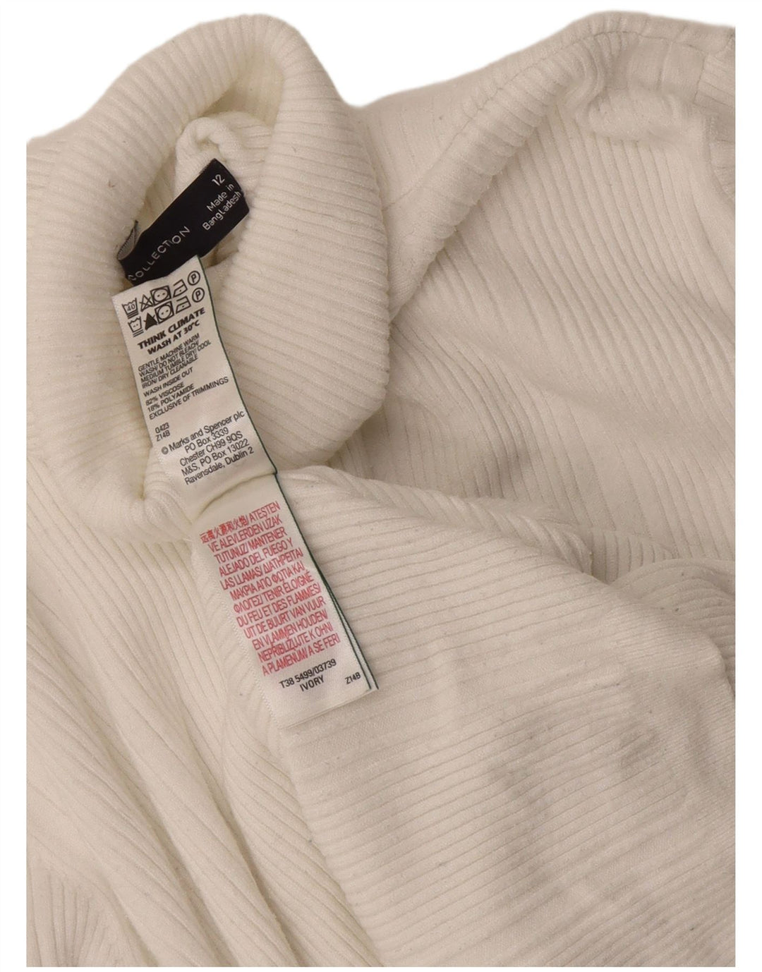 Marks & Spencer Womens Roll Neck Jumper Sweater UK 12 Medium White Viscose