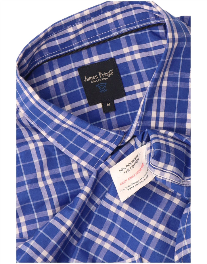 James Pringle Mens Short Sleeve Shirt Medium Blue Check Polyester