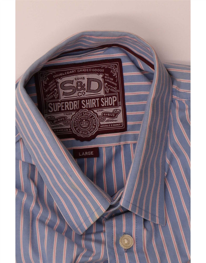 Superdry Mens Shirt Large Blue Pinstripe Cotton