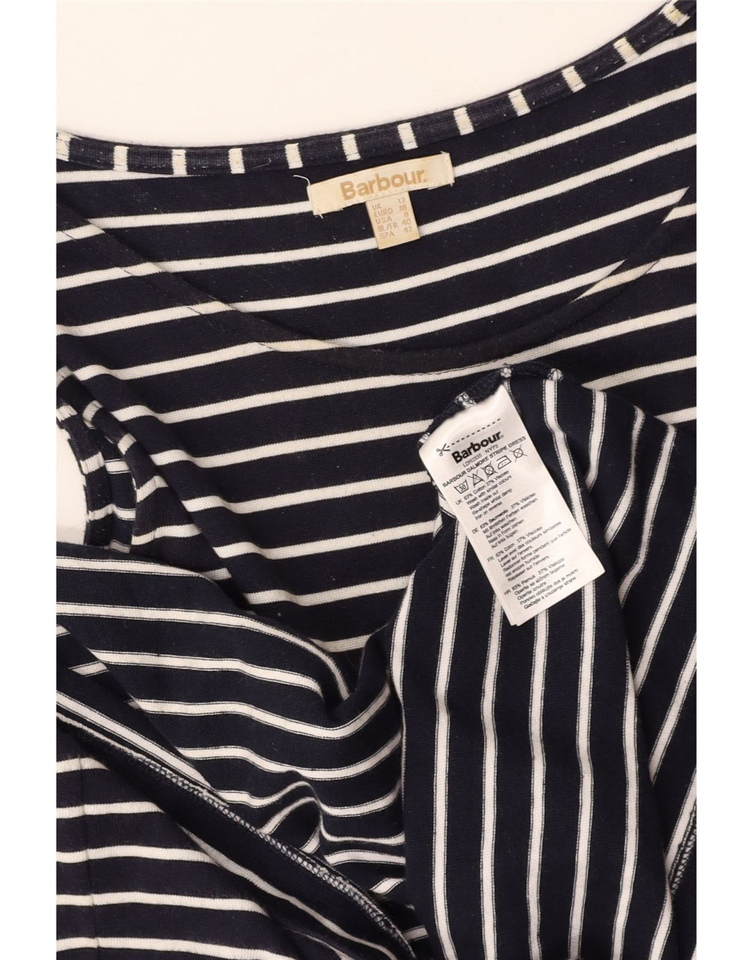BARBOUR Womens Sleeveless T-Shirt Dress UK 12 Medium Navy Blue Striped