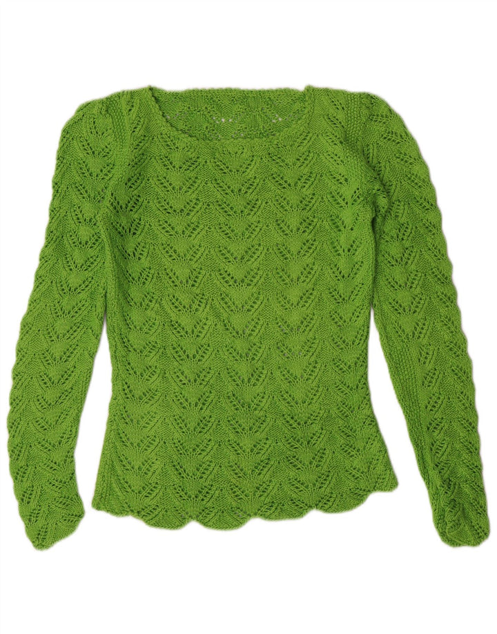VINTAGE Womens Boat Neck Jumper Sweater UK 8 Small Green