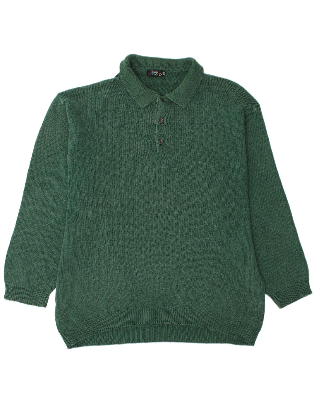 BASIC Mens Polo Neck Jumper Sweater 2XL Green Cotton