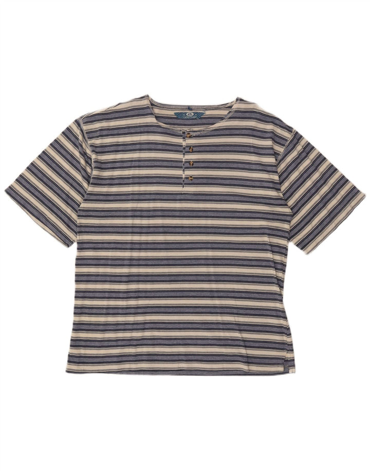VINTAGE Mens T-Shirt Top XL Navy Blue Striped Cotton