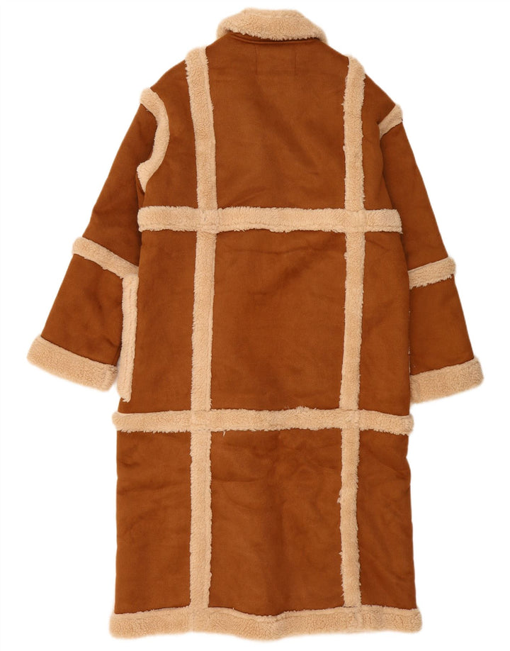 K. ZELL Womens Loose Fit Sherpa Overcoat UK 14 Medium Brown Geometric