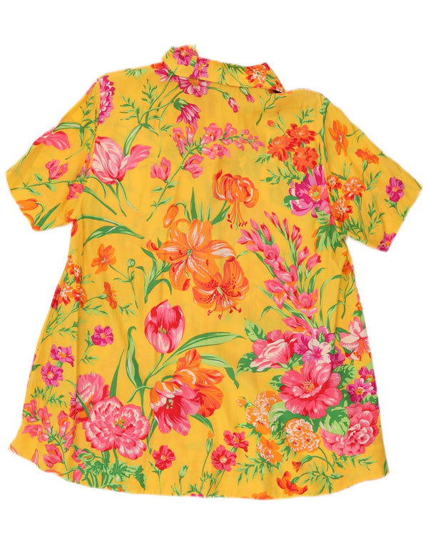 Benetton Womens Short Sleeve Shirt UK 16 Large Yellow Floral Viscose