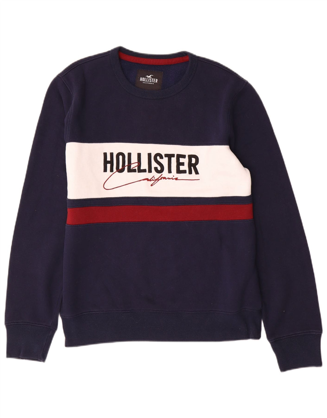 Hollister Mens Graphic Sweatshirt Jumper Medium Navy Blue Colourblock