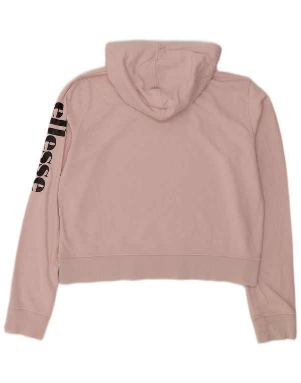 Ellesse Womens Crop Graphic Hoodie Jumper UK 16 Large Pink Cotton