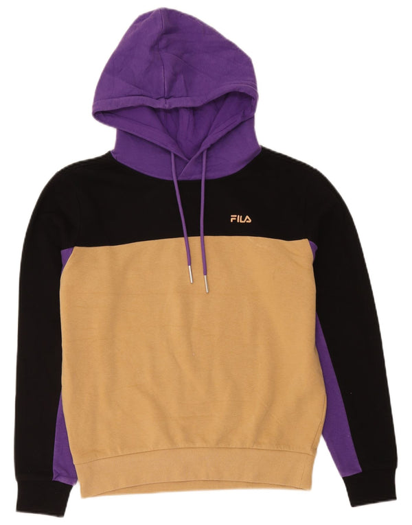 Fila Womens Oversized Hoodie Jumper UK 10 Small Yellow Colourblock Cotton