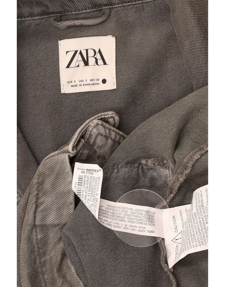Zara Womens Oversized Denim Coat UK 10 Small Grey Cotton