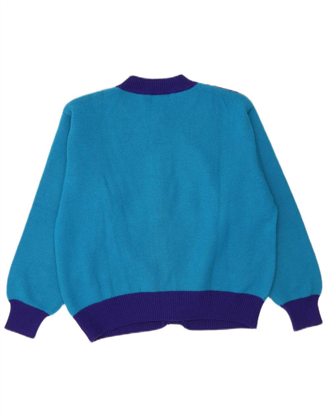 Benetton Womens Winter Crop Cardigan Sweater IT 48 XL Blue Colourblock Wool