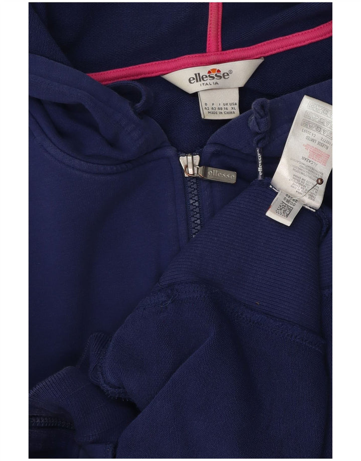 ELLESSE Womens Zip Hoodie Sweater UK 16 Large  Navy Blue Colourblock