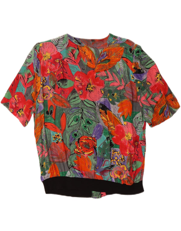 Vintage Womens Short Sleeve Shirt Blouse UK 14 Large Multicoloured Floral