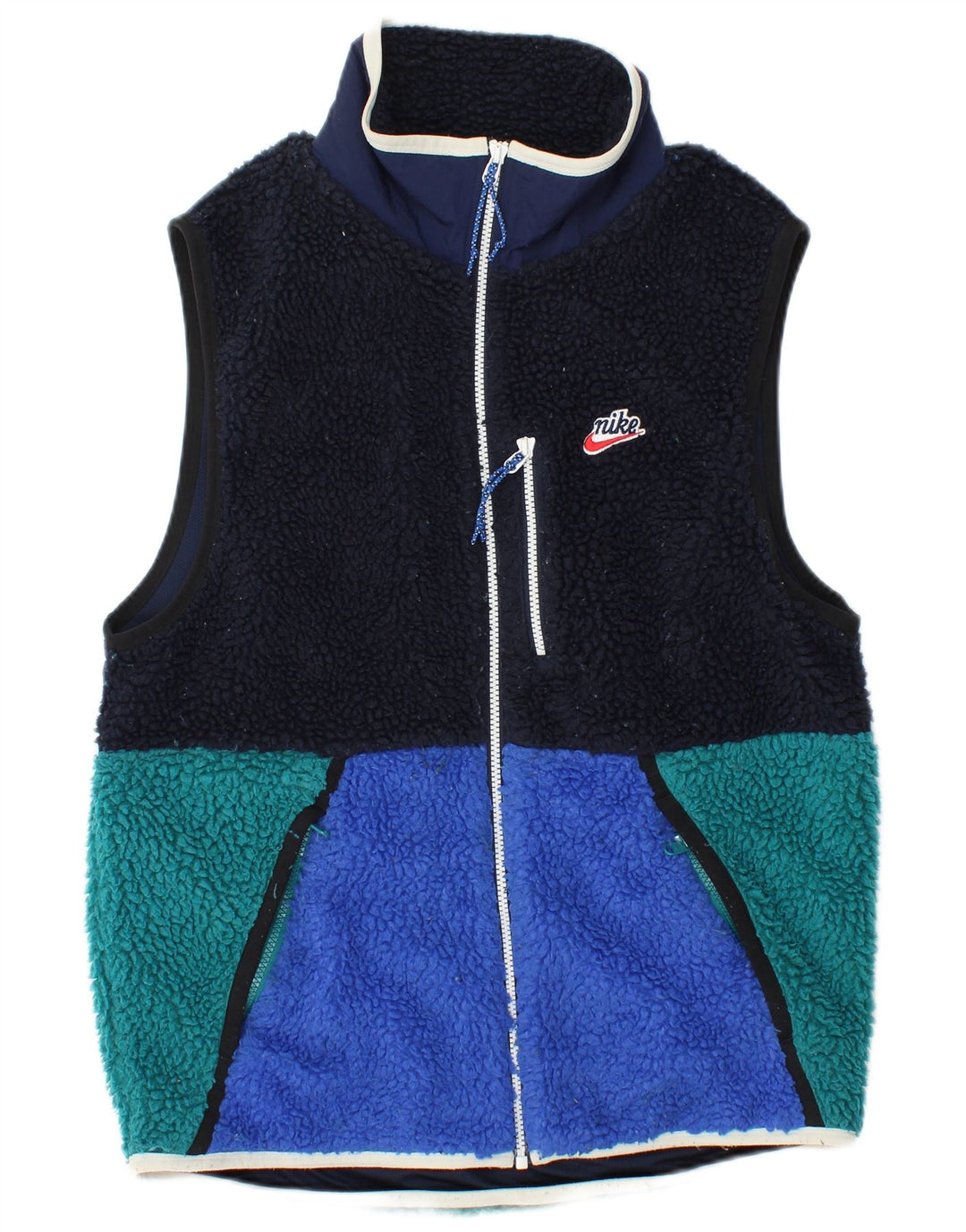 NIKE Mens Fleece Gilet UK 36 Small Navy Blue Colourblock Polyester Sports