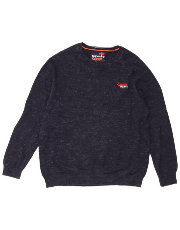 Superdry Womens Crew Neck Jumper Sweater UK 16 Large Navy Blue Flecked