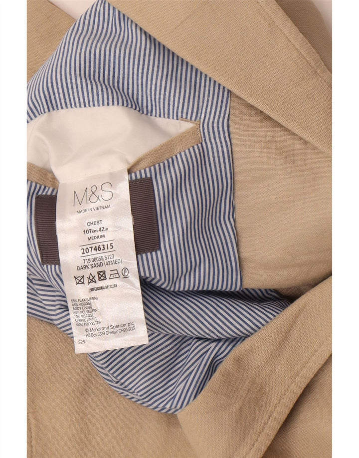 Marks & Spencer Mens 2 Button Blazer Jacket UK 42 Large Beige Linen