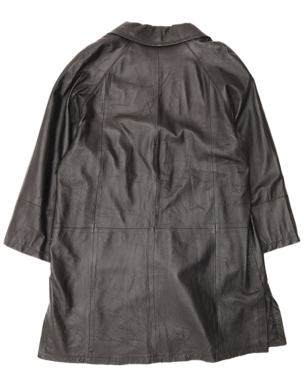 Vintage Womens Oversized Leather Coat IT 50 XL Black Leather