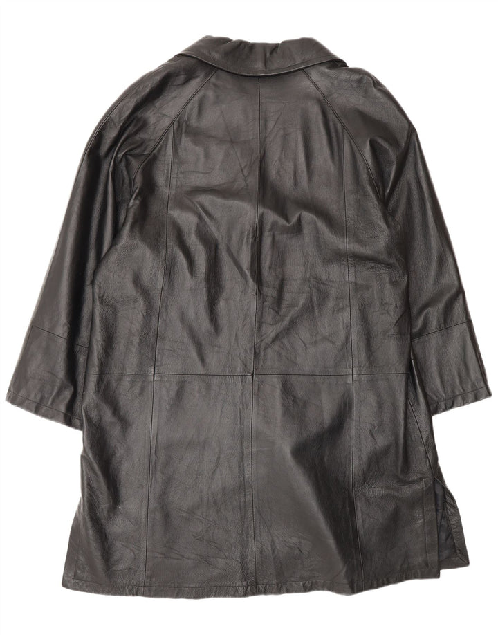 Vintage Womens Oversized Leather Coat IT 50 XL Black Leather