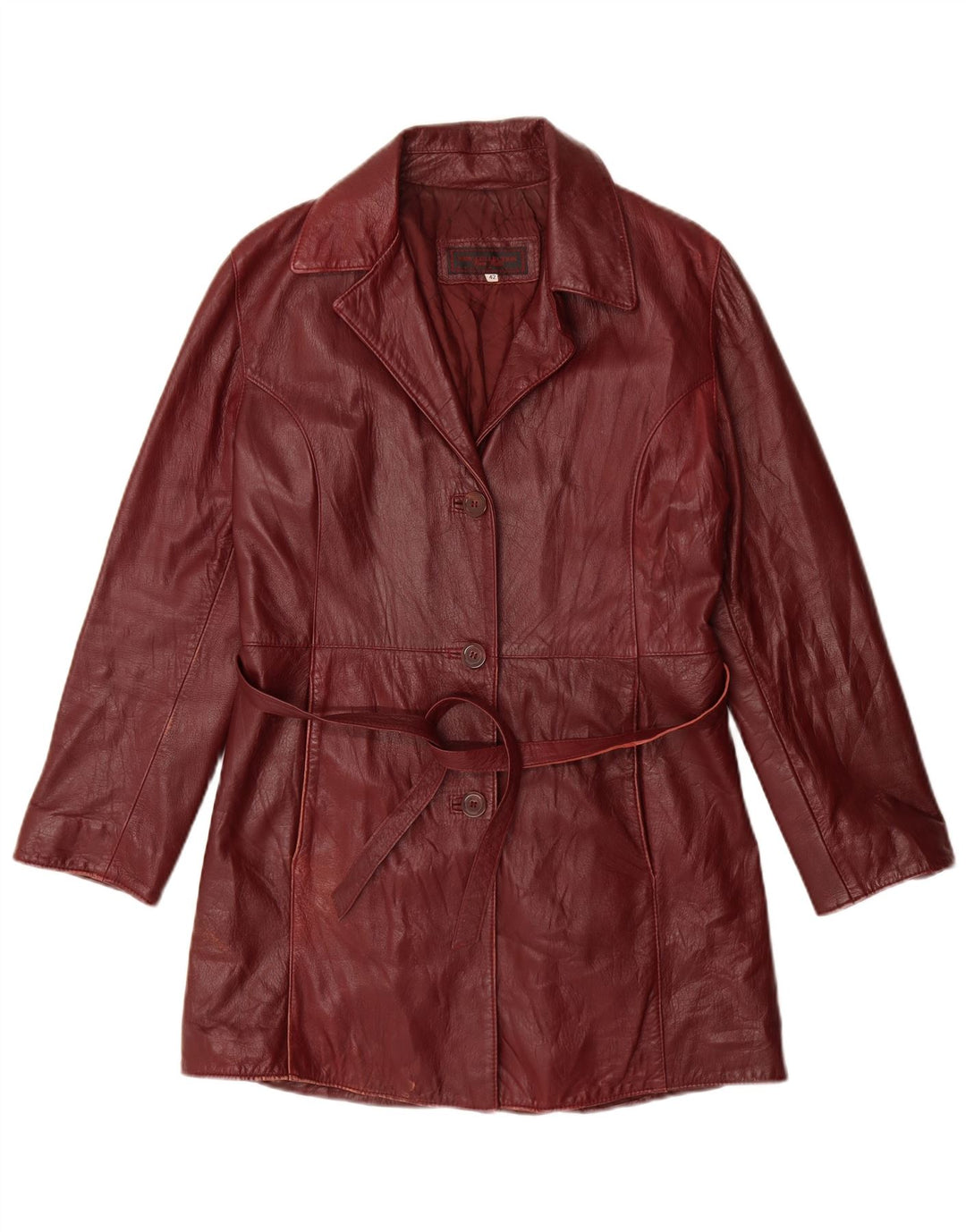 NEW COLLECTION Womens Leather Coat IT 42 Medium Maroon Leather