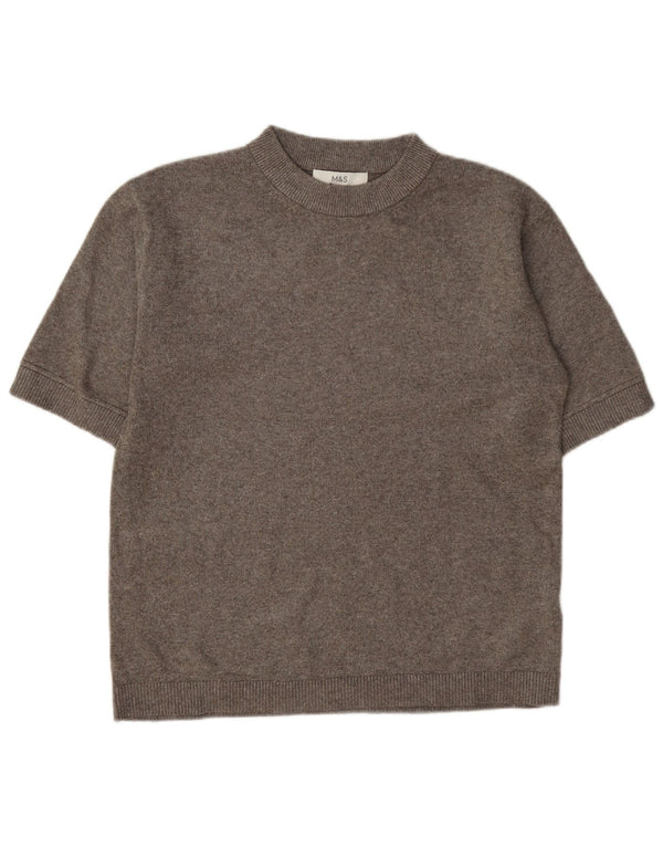 Marks & Spencer Womens Short Sleeve Crew Neck Jumper Sweater UK 6 XS Grey