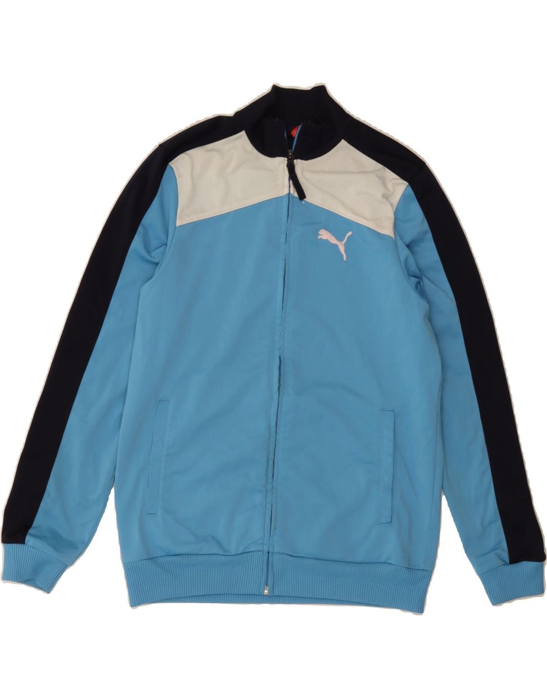 PUMA Boys Tracksuit Top Jacket 13-14 Years XL Blue Colourblock Polyester Vintage Puma and Second-Hand Puma from Messina Hembry 