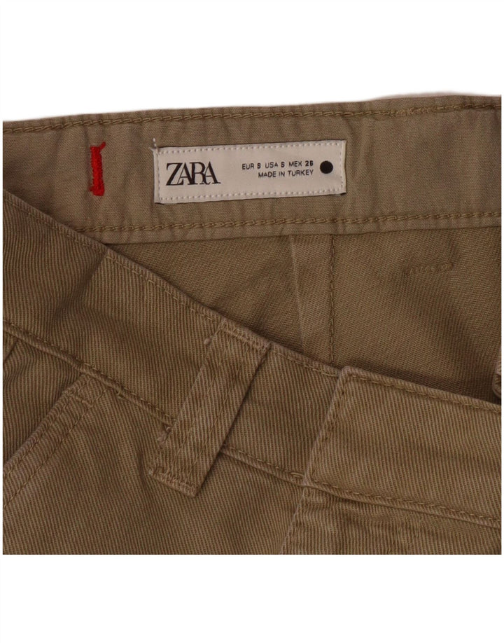 Zara Womens High Waist Wide Leg Chino Trousers Small W26 L32 Khaki