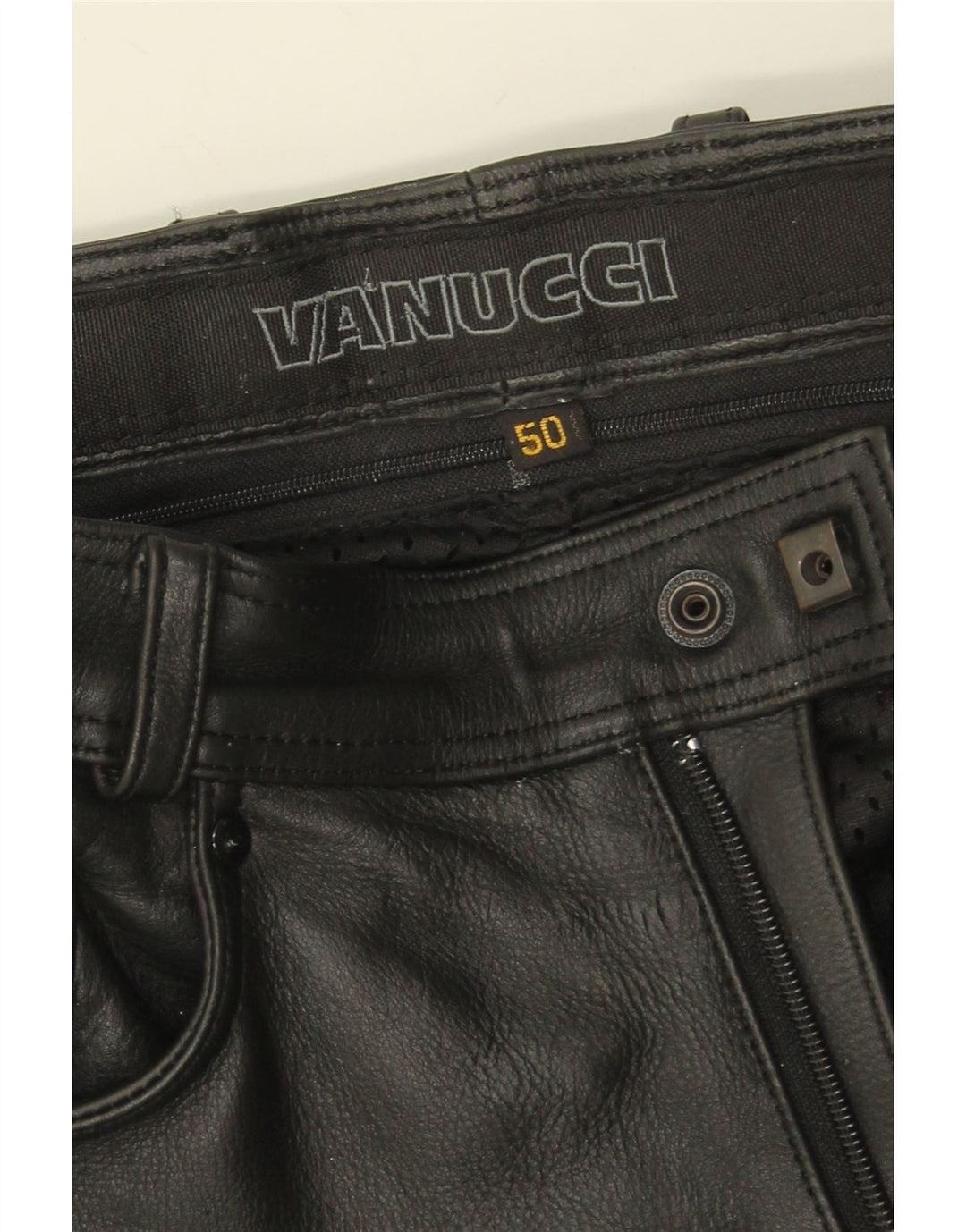 Vanucci Mens Straight Casual Trousers IT 50 Large W34 L31 Black Leather