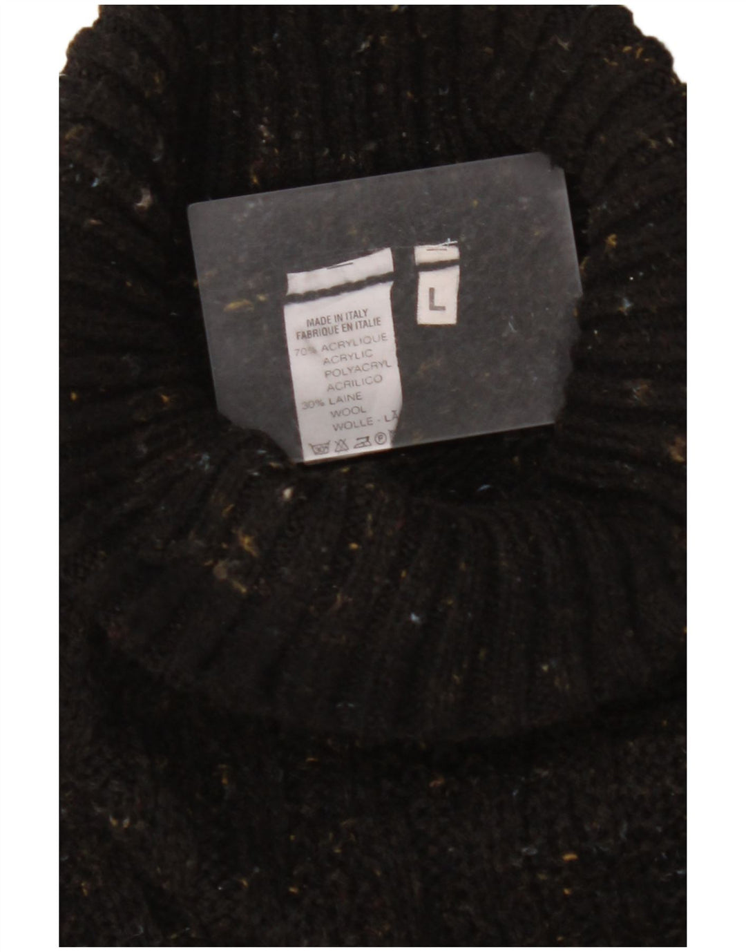 VINTAGE Mens Roll Neck Jumper Sweater Large Black Flecked Acrylic